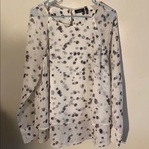 white, grey, and black polka dot blouse!